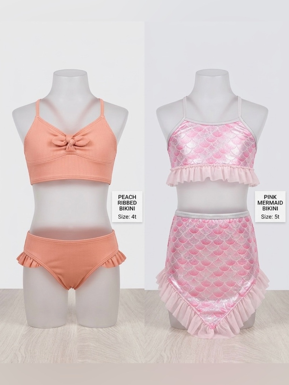 Girls Swim Bundle 4T & 5T One Nation Peach + Mermaid 3pc Set
